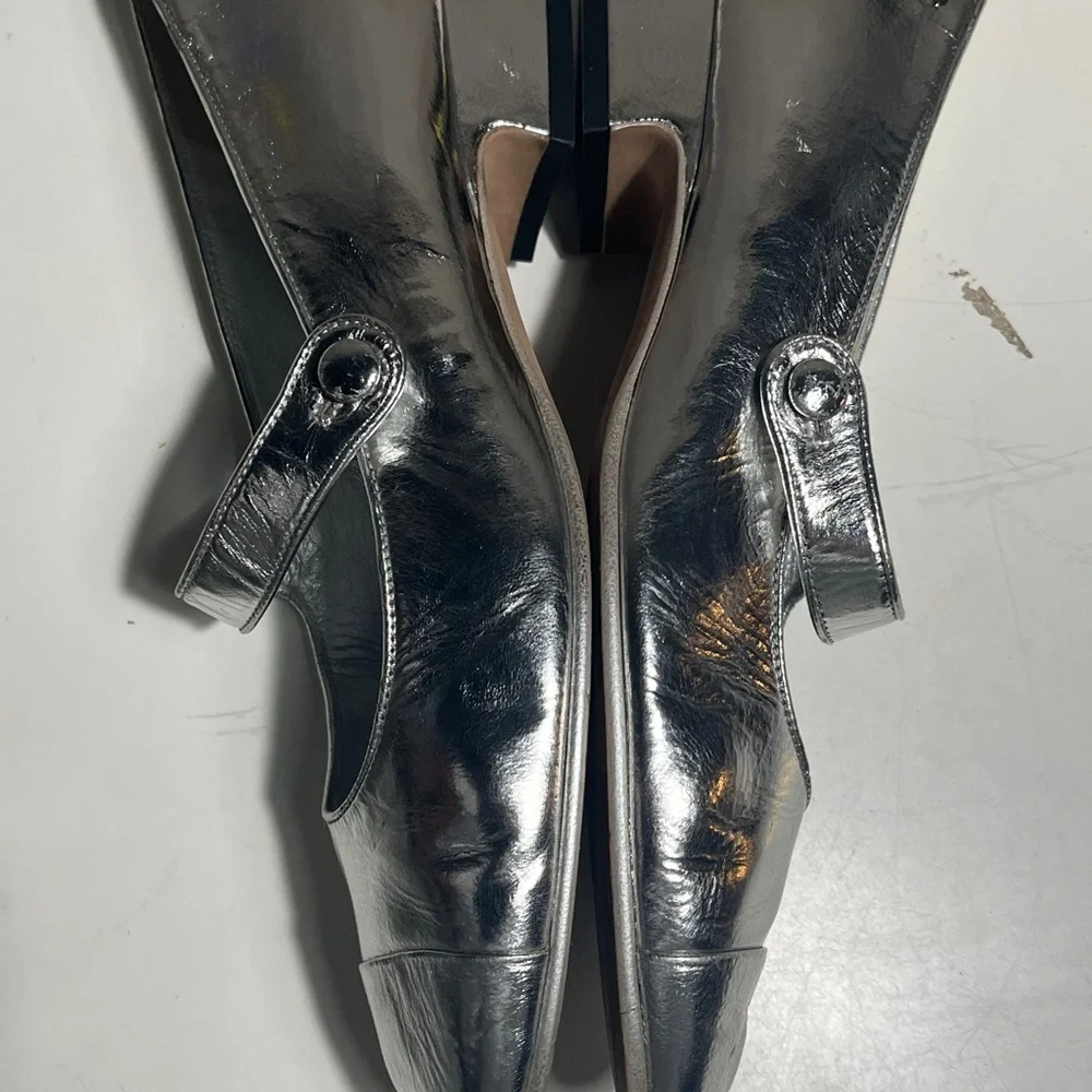 CHANEL Silver Mary Jane Flats with Strap - Picture 5 of 13